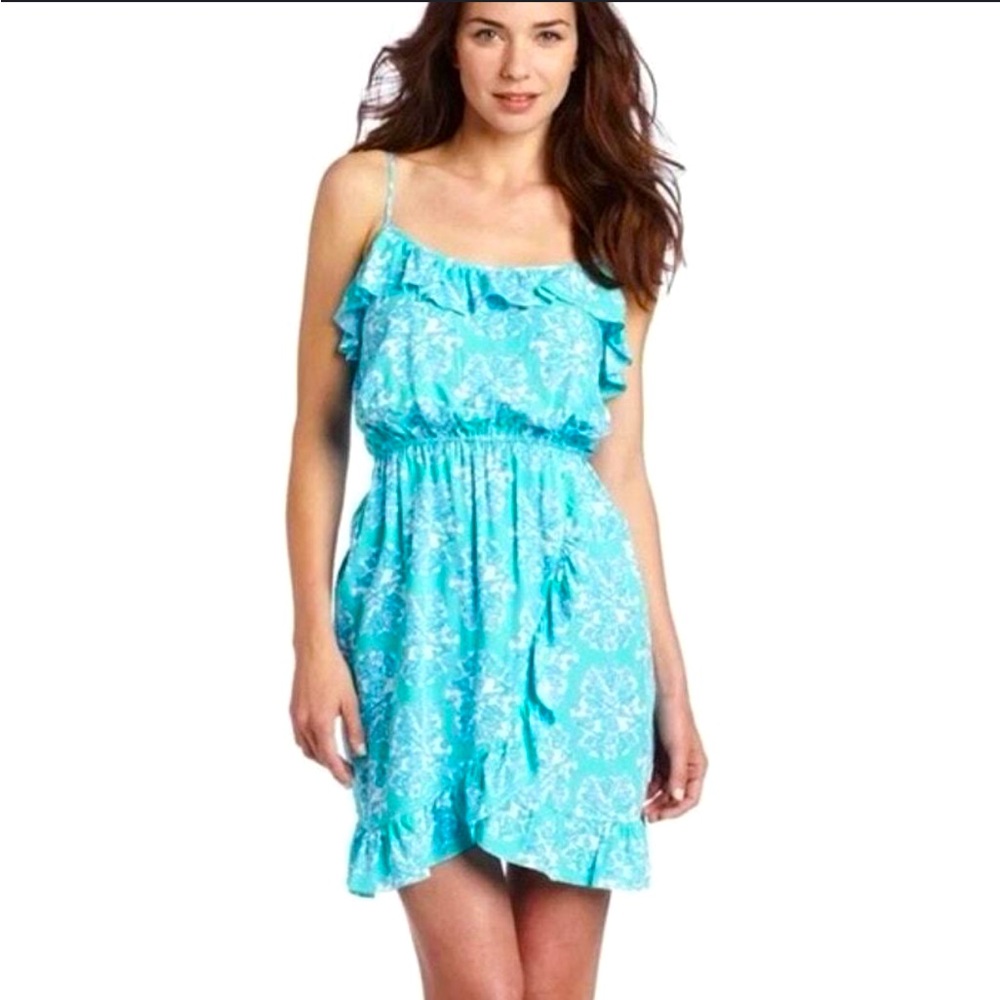 LILLY PULITZER Kalen Lagoon Blue Green Hey Sailor Flounce Ruffle Faux Wrap Dress